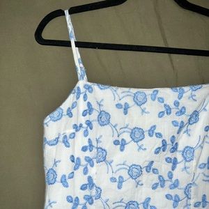 Oscar-St Linen Blue and White Floral Mini Dress